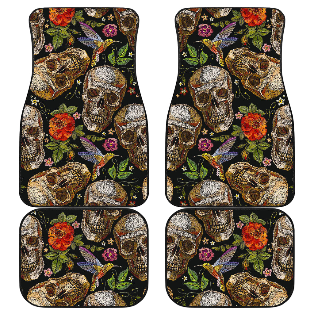 Vintage Skull Pattern Print Front And Back Car Floor Mats, Front Car Mat