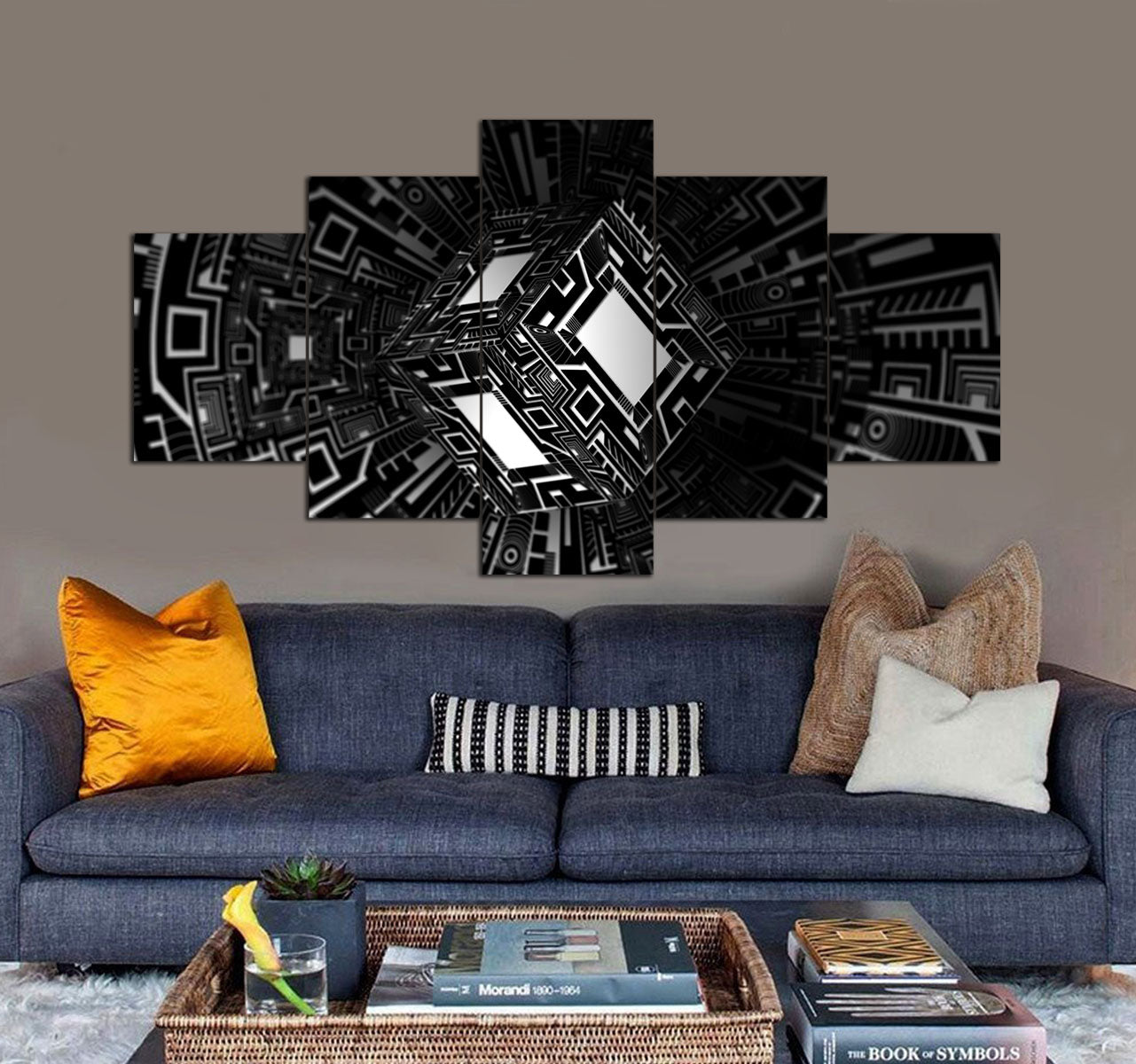 Black Abstract Cube 3D 3D 5 piece canvas art