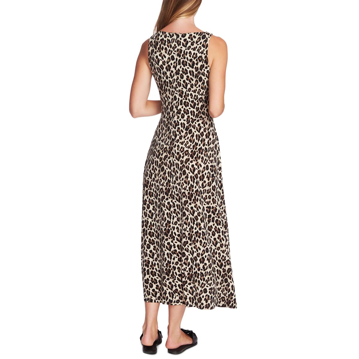 Womens Leopard V-Neck Midi Dress