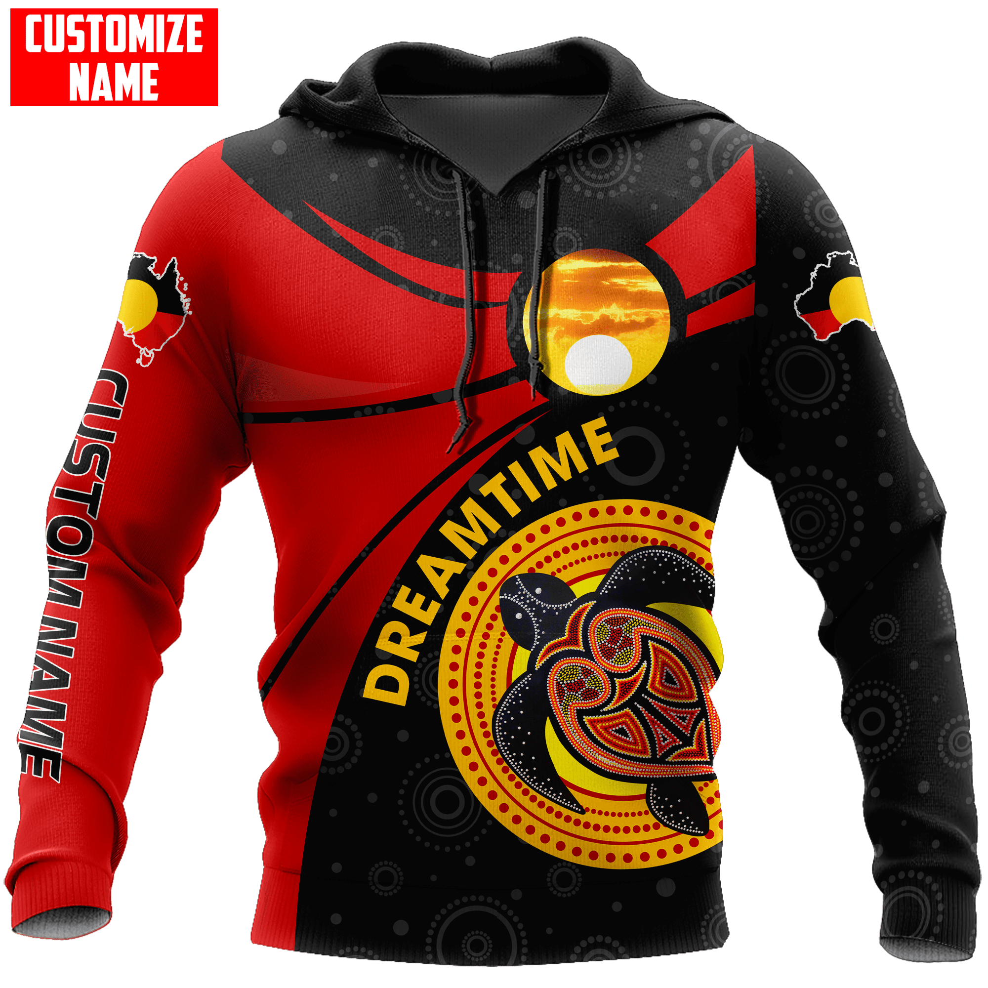 Aboriginal Turtle Dreamtime Red Sun Custom Name 3D Printed Shirts Tmarc Tee