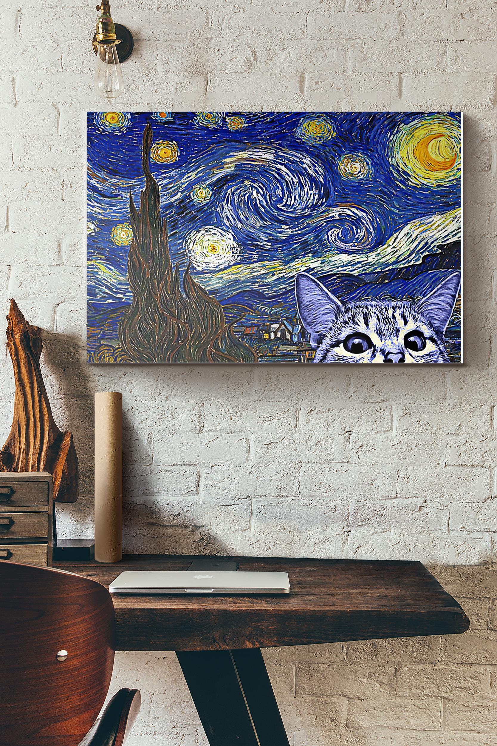 Starry Night Cat Kitten Poster