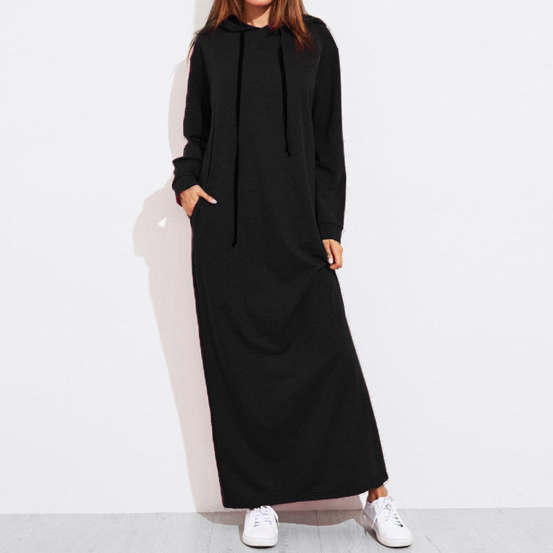 Woman hoodies dress vestidos de mujer hooded femme robe sweatshirt dresses streetwear oversized ankle-length long dress alx