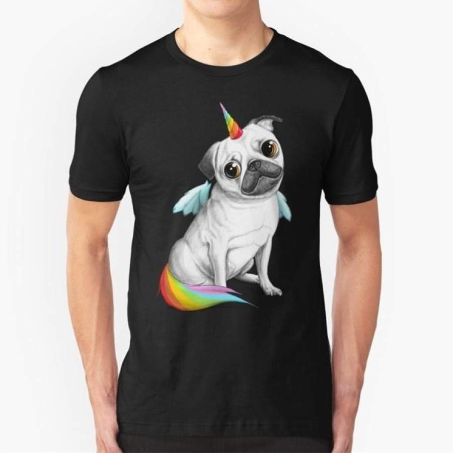 Pug Unicorn Print T-Shirt Fashion Short Sleeves Cotton Tees Casual Men Tops