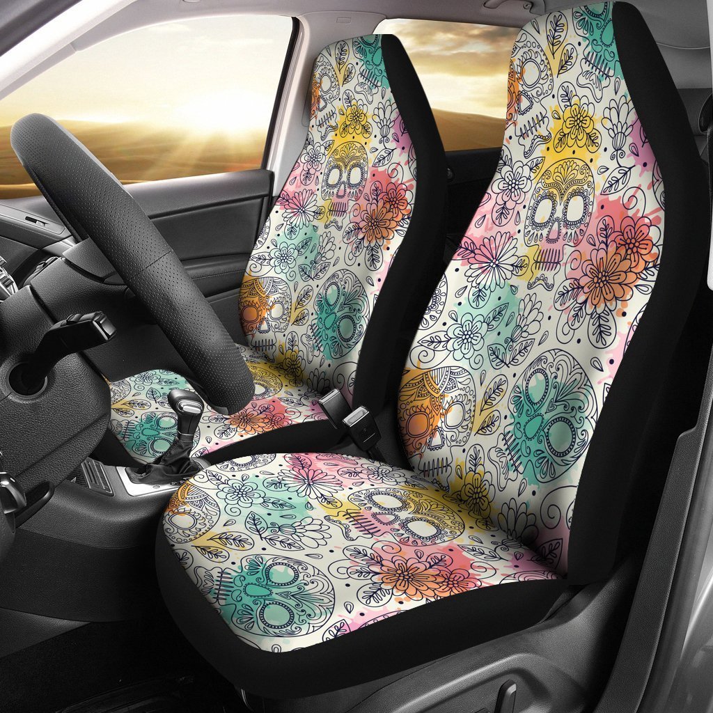 Sugar Skull Flowers Pattern Car Seat Covers