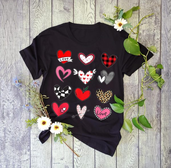 Valentines Day Shirt For Girls Leopard Buffalo Plaid Hearts T-Shirt – Gst