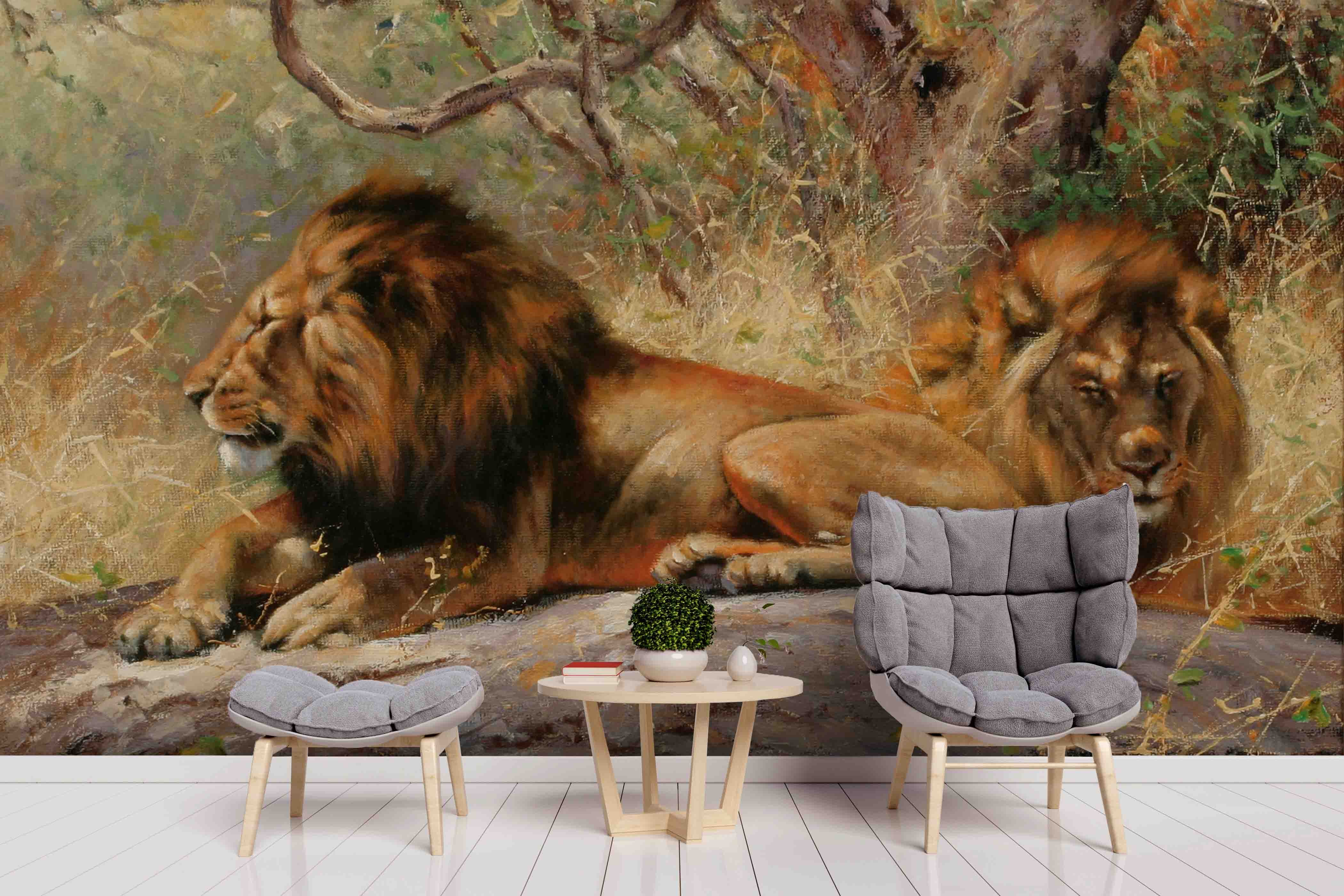 3D Realistic Grassland Lion Animal Wall Mural Wallpaper Lxl 1628