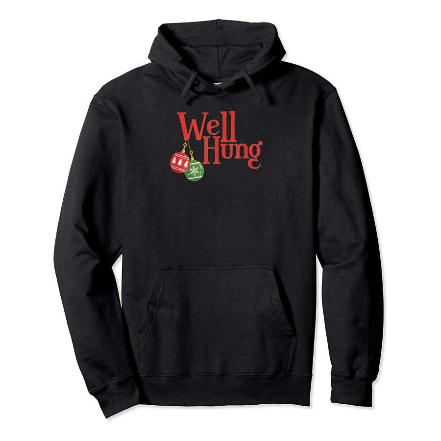 WELL HUNG Funny Christmas Naughty Holiday Graphic T Hoodie