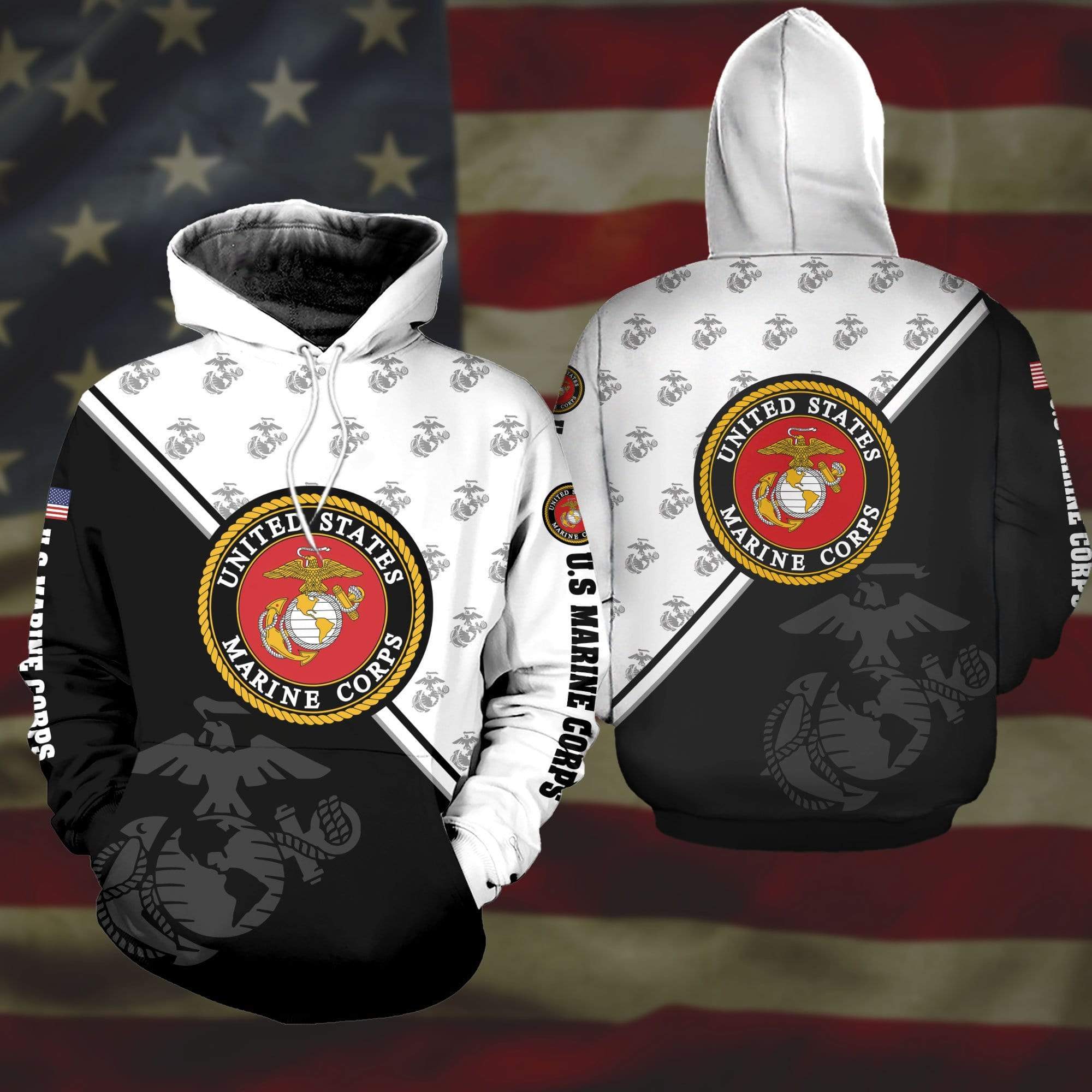 B&W US Marine Corps Hoodie 3D #281220l