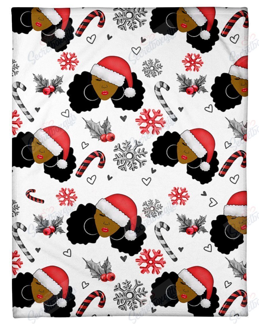 Black Women Christmas Pattern Snowflake Candy Cane Th2512358Cl Fleece Blanket