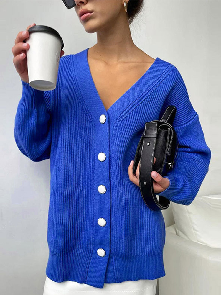 Women V-Neck Solid Sweater Cardigan Elegant Long Sleeve Single-breasted Sweaters 2022 Autumn Winter Female Streetwear Cardigans alx