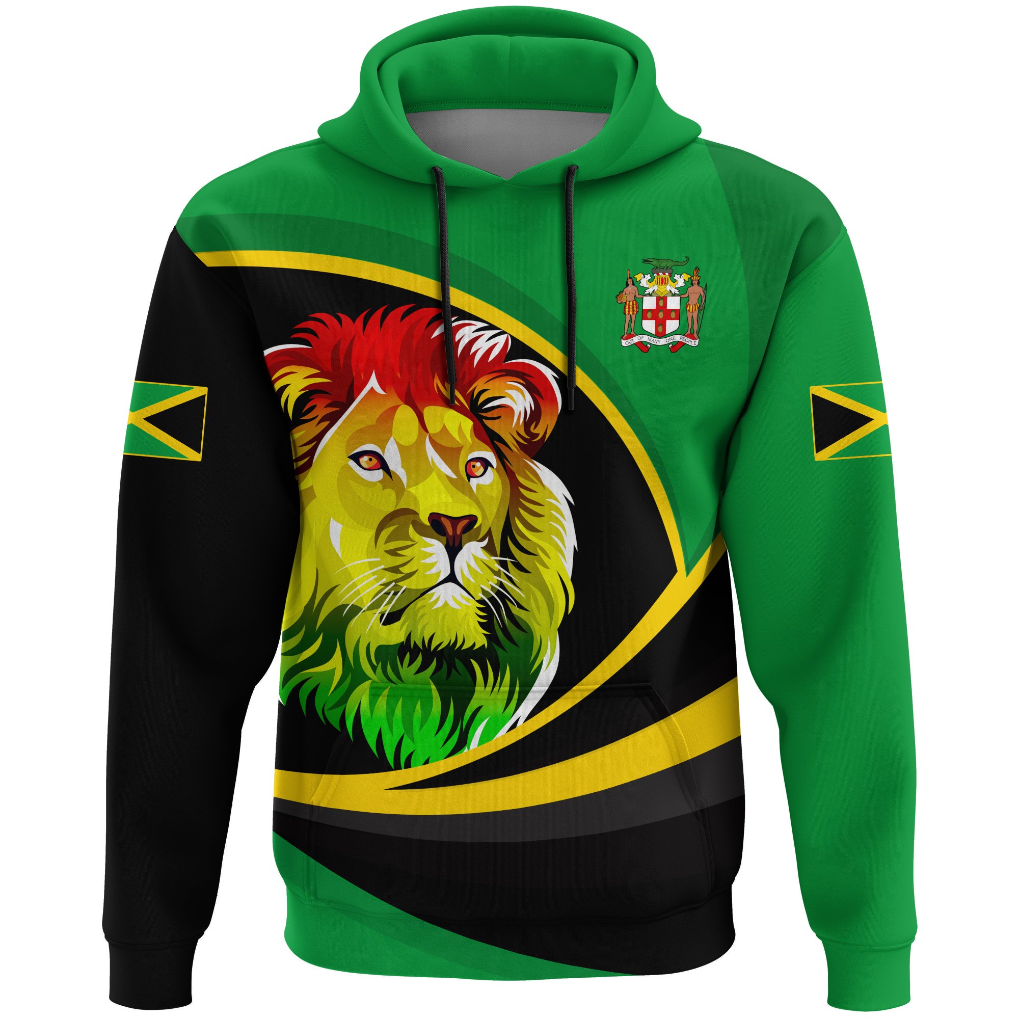 1stTheWorld Jamaica Hoodie, Jamaica Lion Rasta Active A10