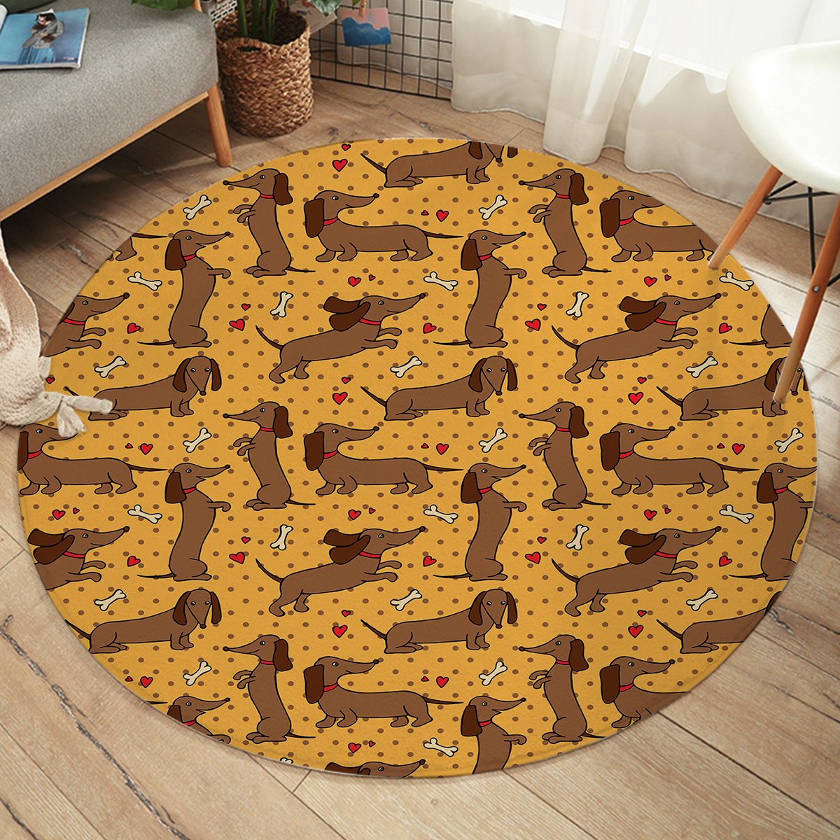 Dachshund Pattern SW2526 Round Rug