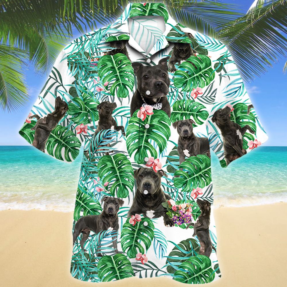 Staffordshire Bull Terrier Dog Tropical Plant Hawaiian Shirt Ha100214