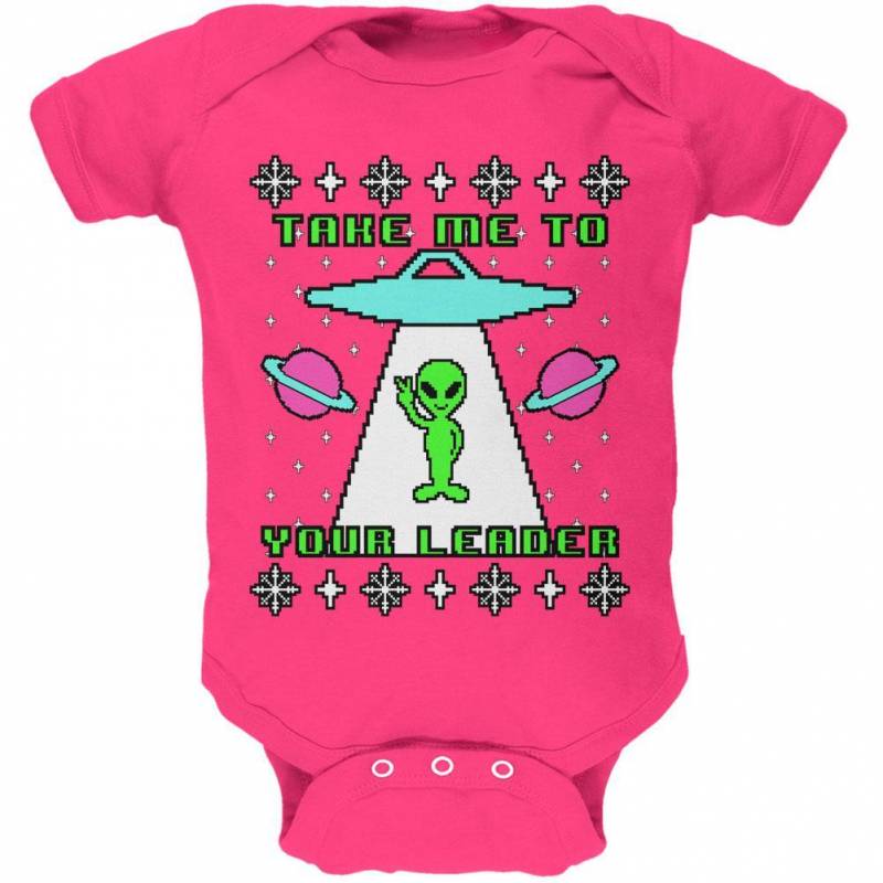 Alien Take Me to Your Leader Ugly Christmas Sweater Soft Baby One Piece