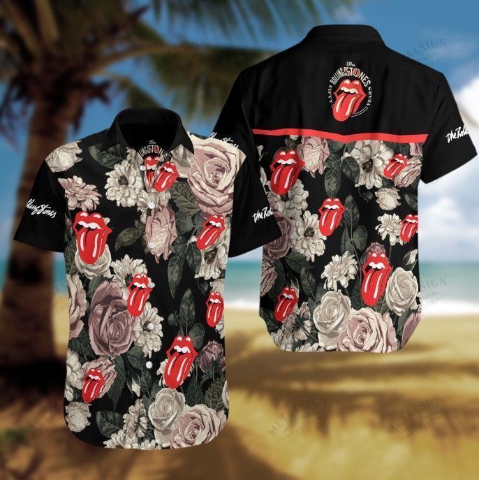 Rolling Stones Lips Summer Hawaii Shirt Casual Short Sleeve Top Ha8873