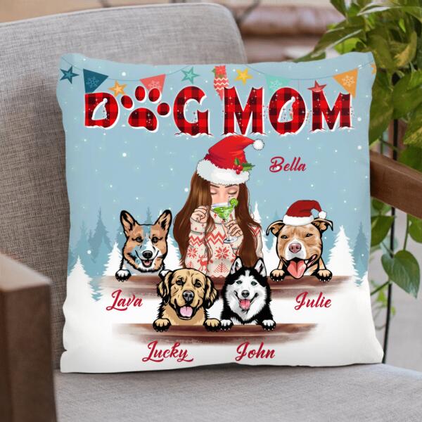 Custom Personalized Pet Mom Xmas Pillow Cover – Upto 4 Pets – Best Christmas Gift For Dog/Cat Lovers – 2T7Crt