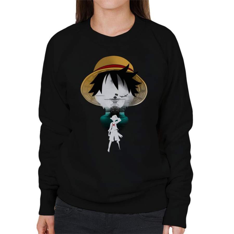 Monkey D Luffy Head Pirate Ship Silhouette One Piece Women’s Sweatshirt