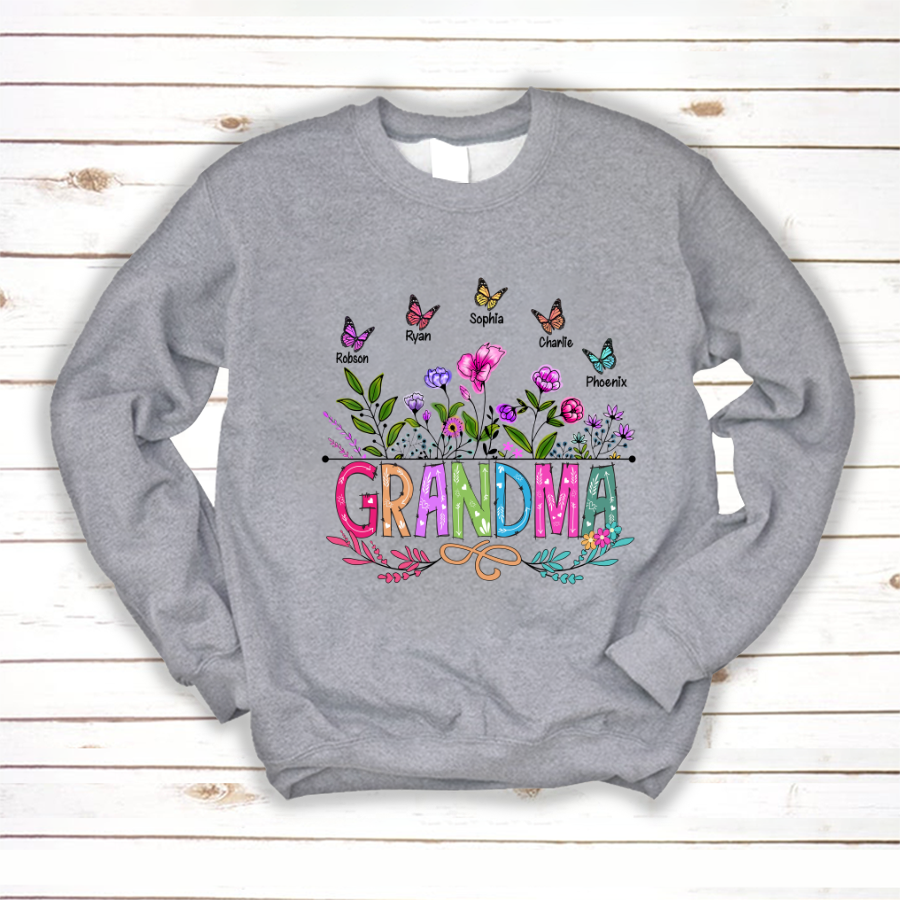 Personalized Grandma And Grandkids Butterfly Sweatshirt