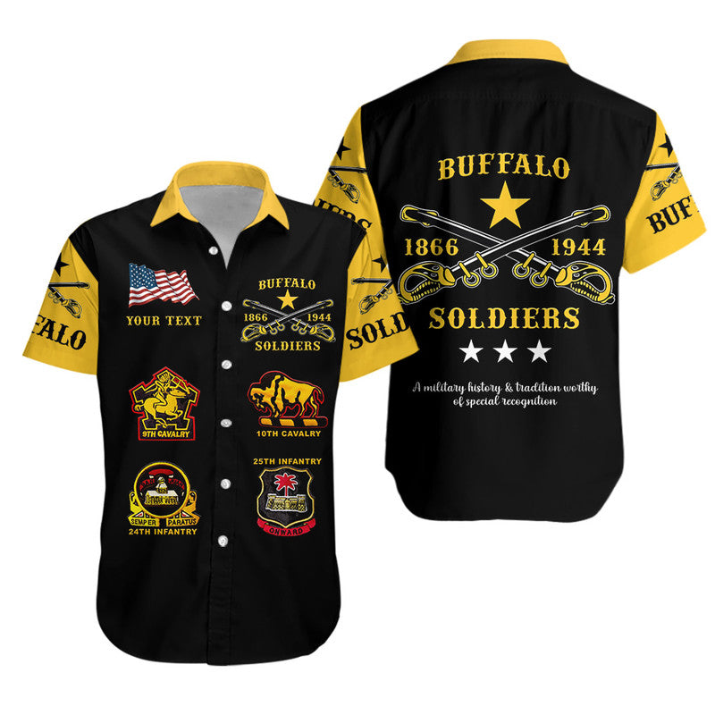 (Custom Personalised) Buffalo Soldiers Hawaiian Shirt African American Military Original Style – Black Gold Lt8