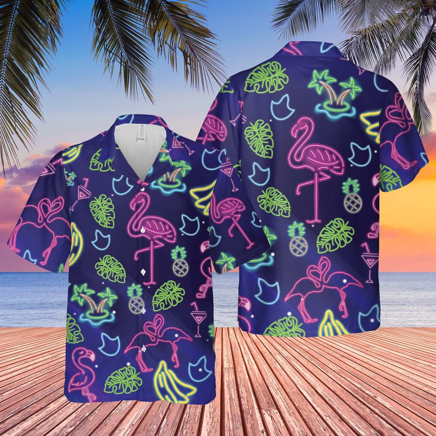 Flamingo Beautiful Tropical Light Hawaii Unisex Print Aloha Short Sleeve Casual Shirt Ha90055