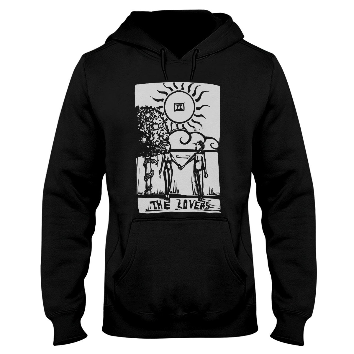 Witch Wicca Woodcut Style Tarot Card The Lovers Ez20 2409 Hoodie