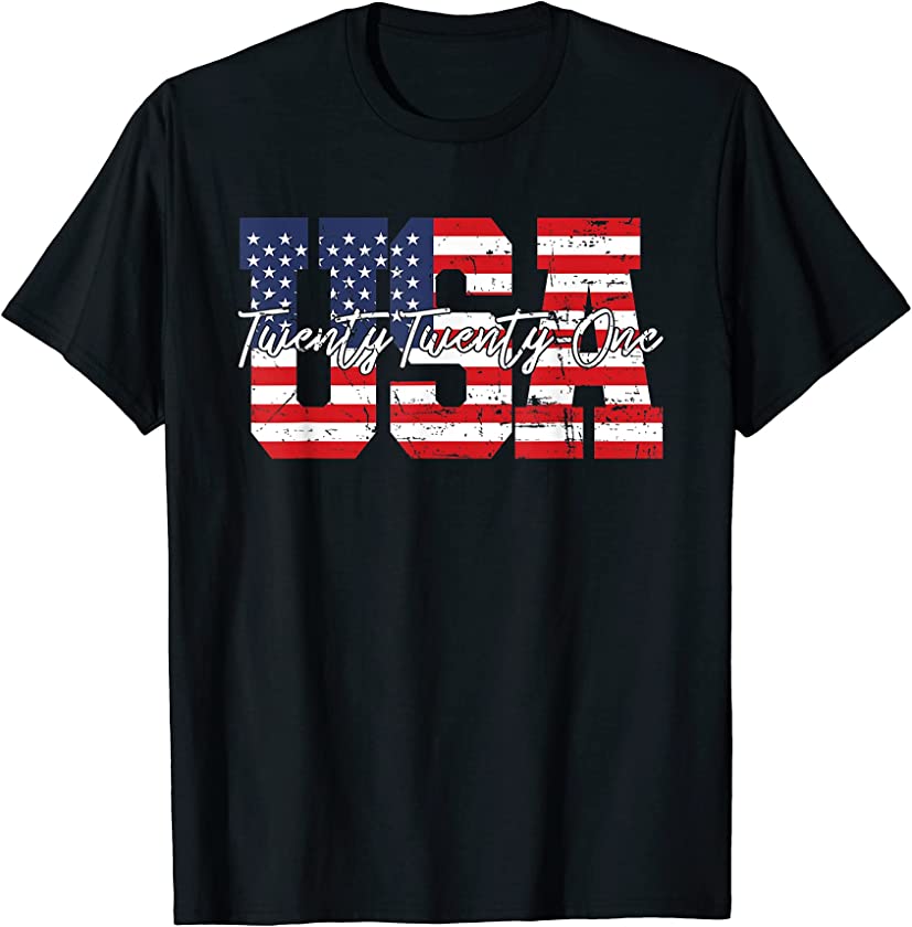 Vintage USA 2021 American Flag Artwork T-Shirt