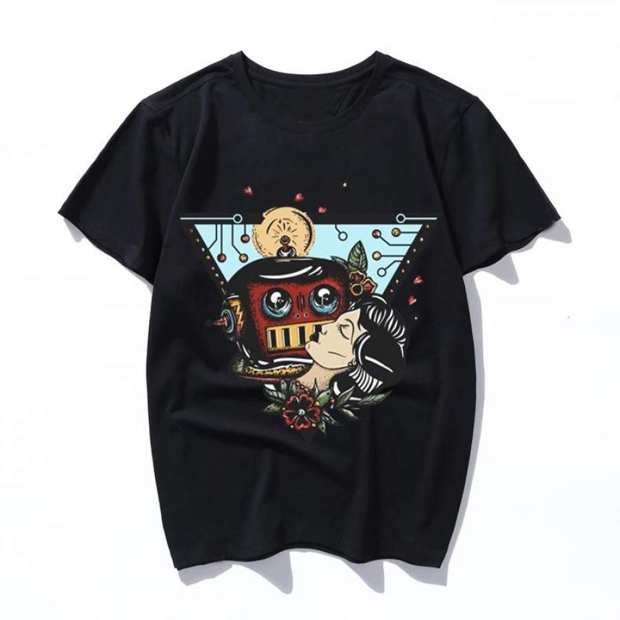 woman and robot clothes Women T Shirt Art Oil Painting Graphic aesthetic Cute Female T-shirt Casual Harajuku Men Tshirt Funny Ulzzang