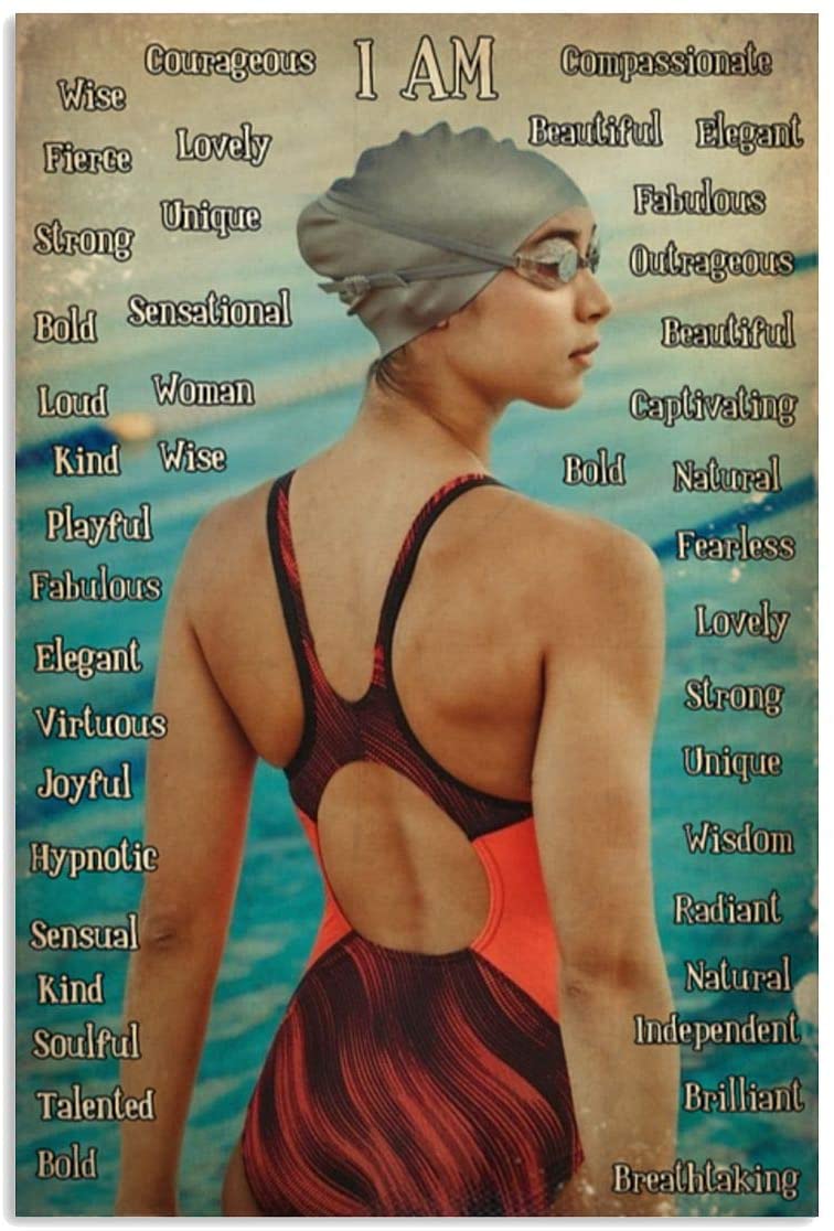 Vintage Girl Swimmer I Am Kind Talented Brilliant Poster Art Print      Home Decor Gift For Men Women Family Frd On Birthday Xmas