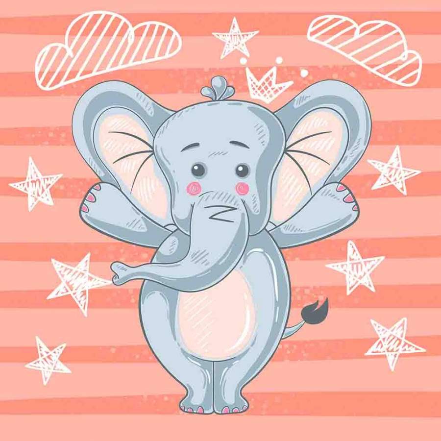 Cartoon Elephant Kids Shower Curtain Set Toilet Cover Mat Non-Slip Rug Set