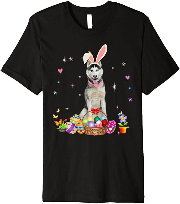 Cute Husky Easter Day Bunny Eggs Easter Costume Womens Premium T-Shirt