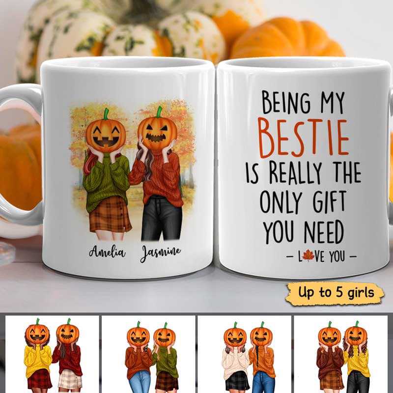 Best Friends Sisters Pumpkin Head In The Forest Personalized Mug