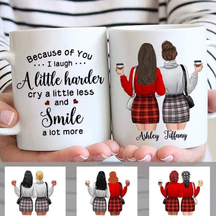 Besties Checkered Pattern Personalized Mug