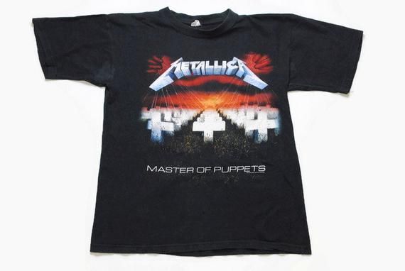 Vintage Metallica Master Of Puppets Shirt Band 02 Tour Rock Wear Black Big Logo Clothing Thrift Rare Retro Oversized Shirt