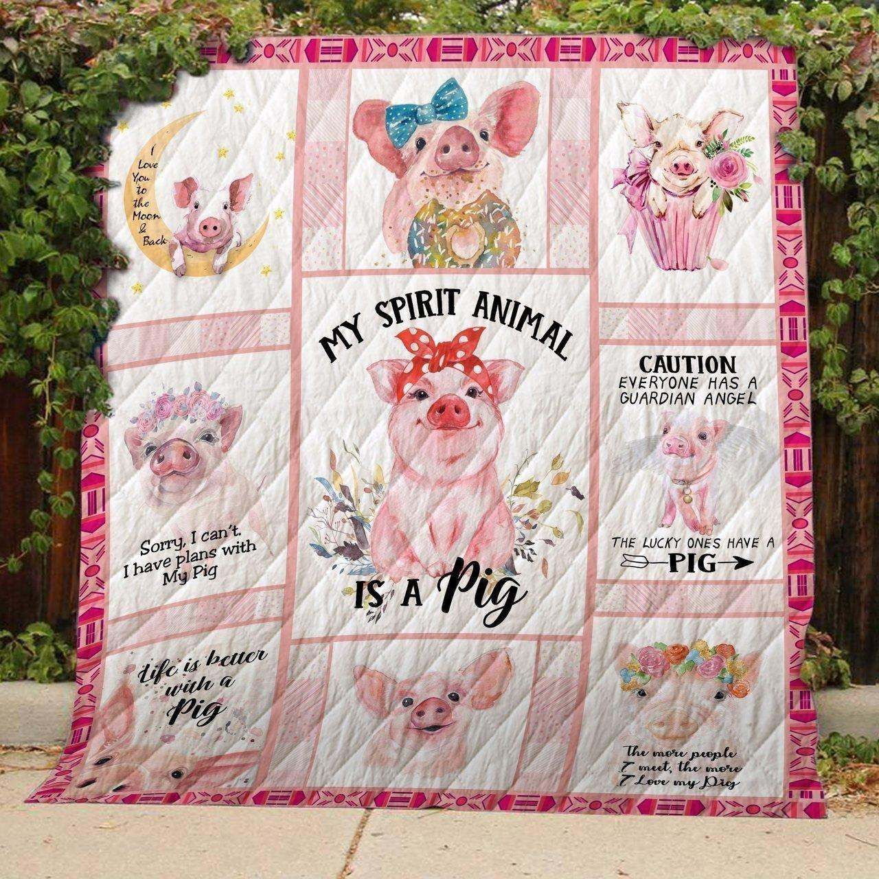 Pigs My spirit animal is a pig I love you to the moon and back Quilt Blanket