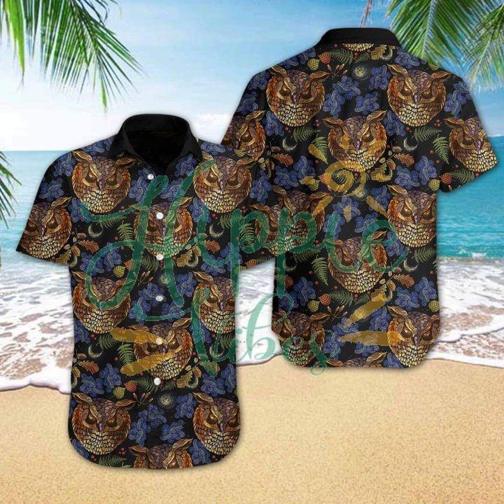 Owl Hawaii Unisex Print Aloha Short Sleeve Casual Shirt Ha8850