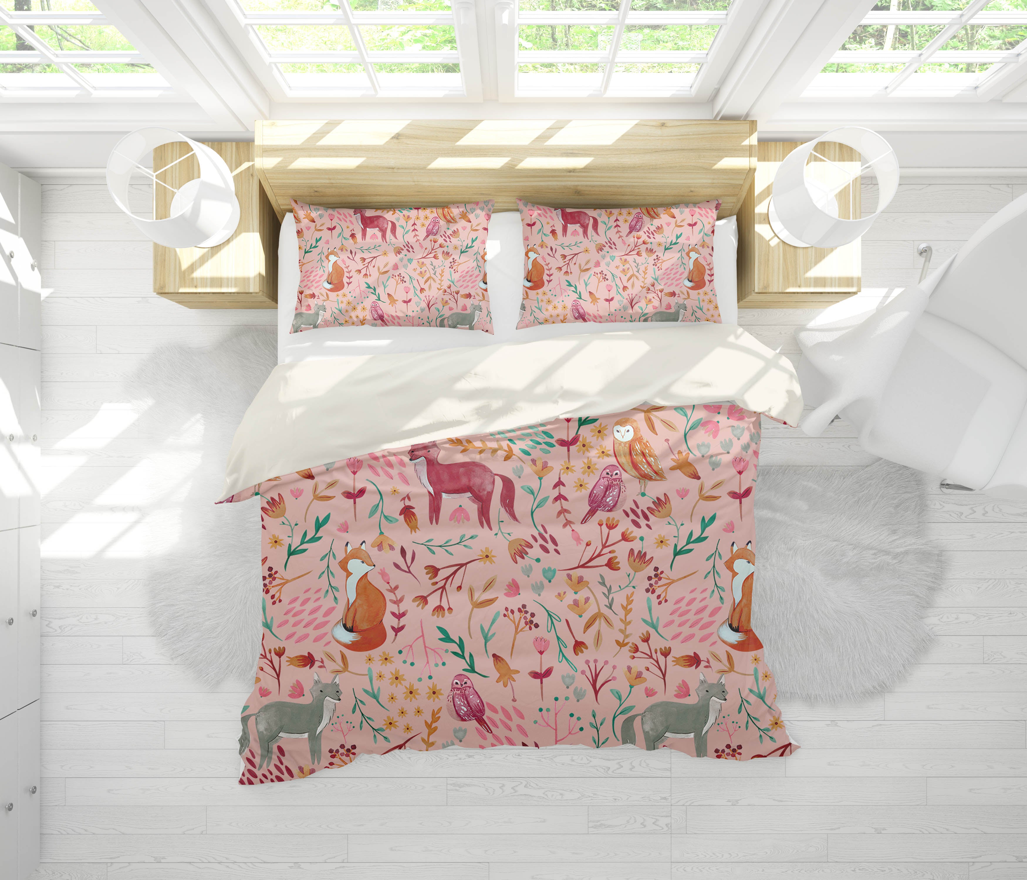 3D Pink Flower Animal Quilt Cover Set Bedding Set Pillowcases 137