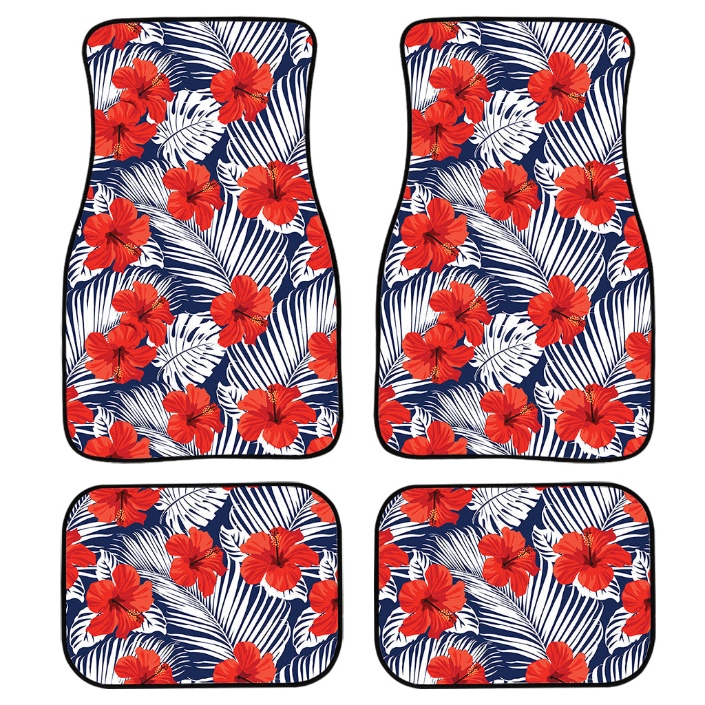 Red Hibiscus Tropical Pattern Print Front And Back Car Floor Mats, Front Car Mat