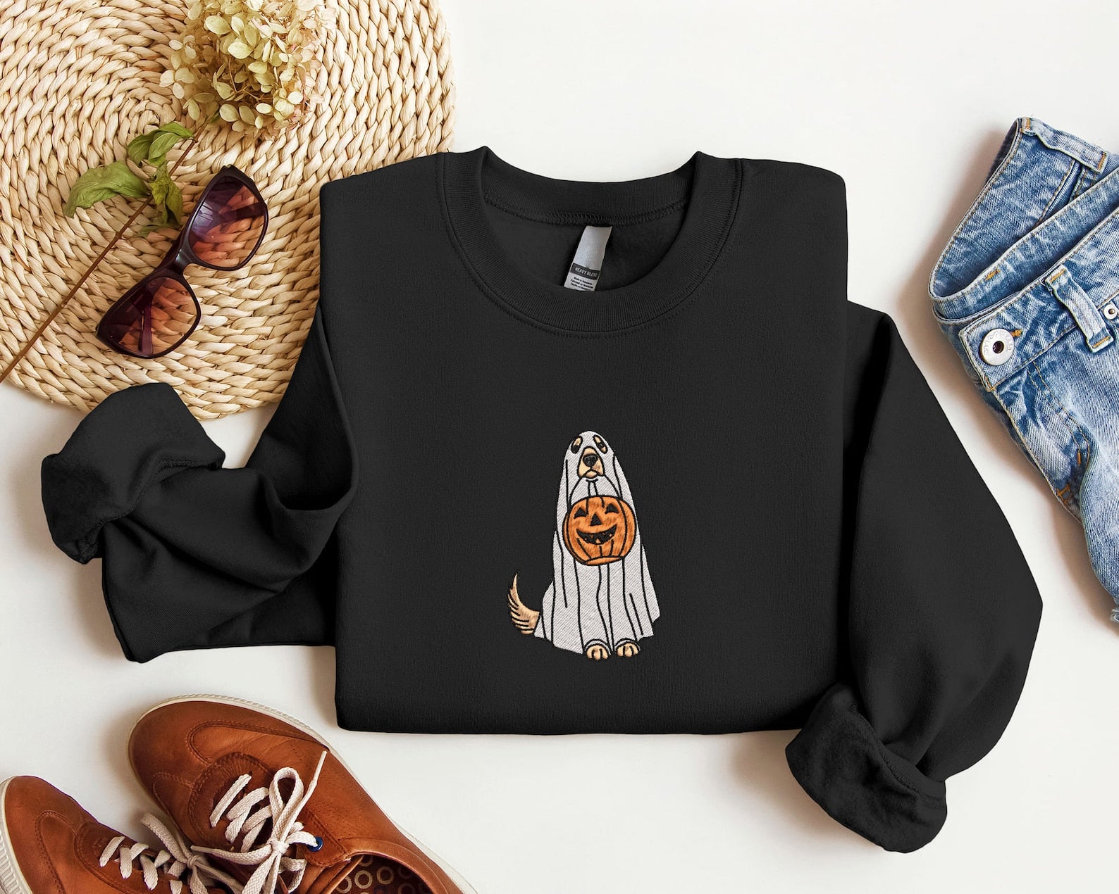 Embroidered Ghost Dog Sweatshirt 2D Crewneck Sweatshirt All Over Print Sweatshirt For Women Sweatshirt For Men Sws2526