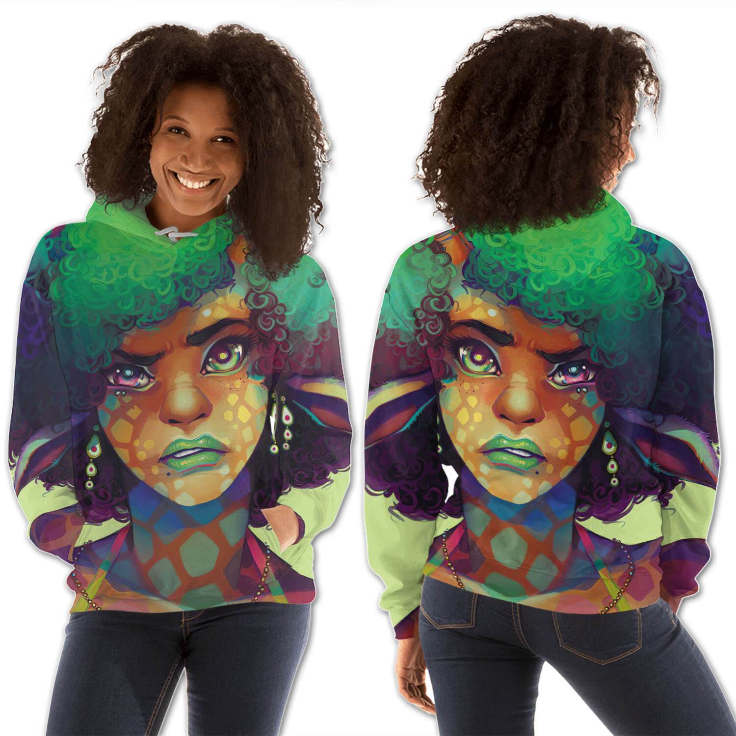 African American Hoodies Beautiful Black Afro Lady All Over Print Womens Hooded Sweatshirt African Apparel BPS61665