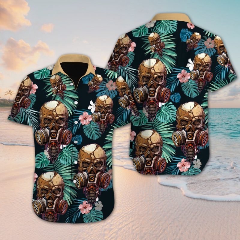 Skull Flower Hawaiian Graphic Print Short Sleeve Hawaiian Casual Shirt