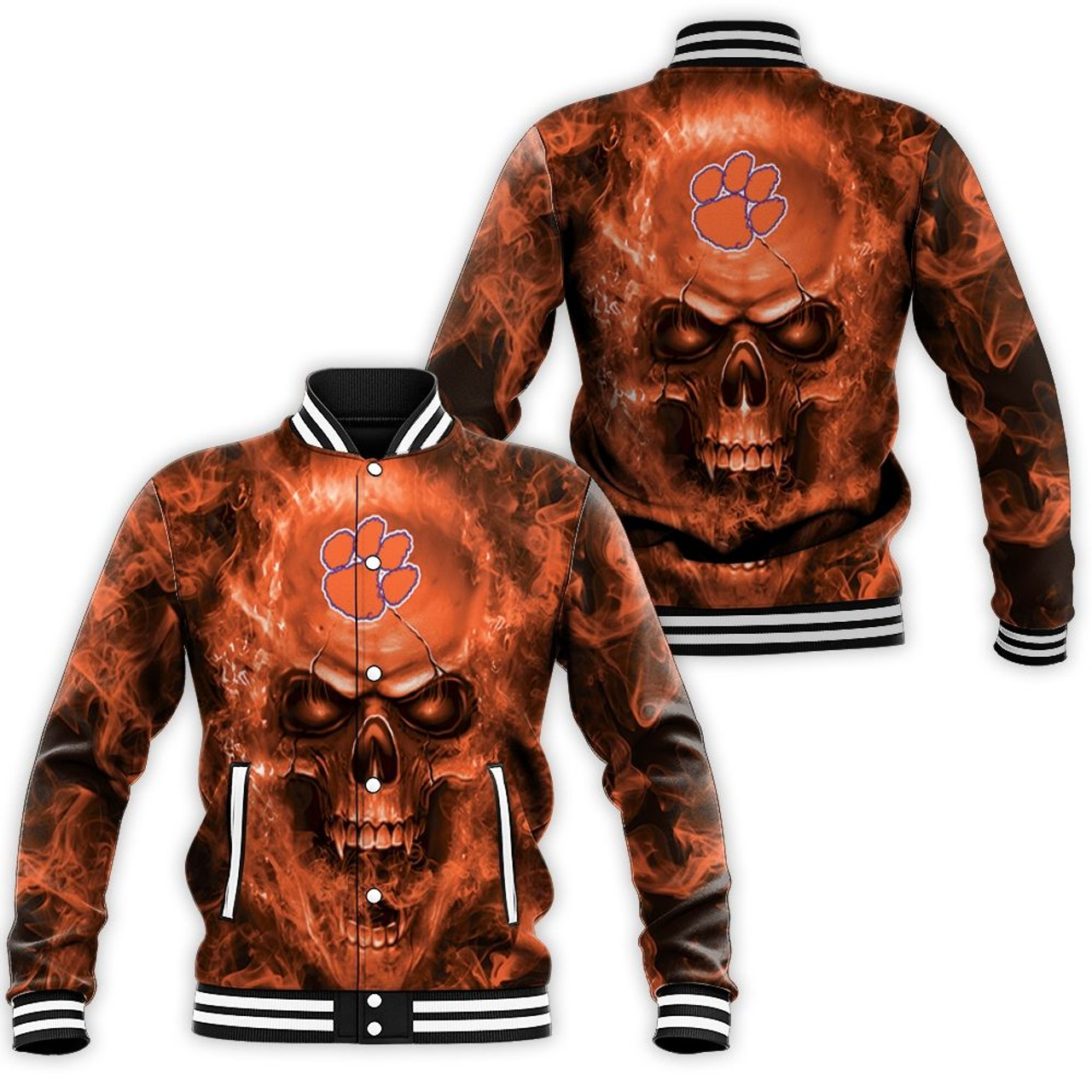 Clemson Tigers Fans Skull Baseball Jacket