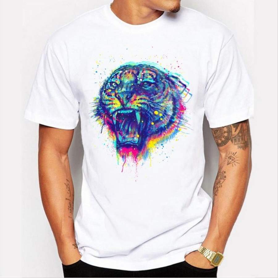 Hot sale Graffiti tiger fashion design men’s animal printed t-shirt  hipster male cool tee boy’s casual tops