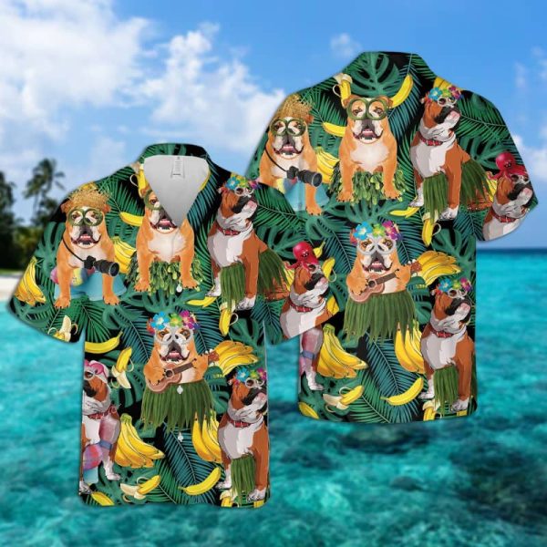 Bulldog Summer Leaves Hawaii Shirt For Men Women Ha69115