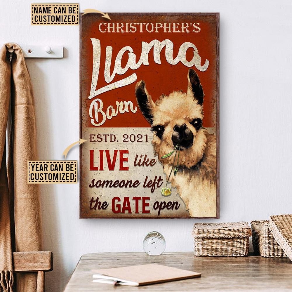 Aeticon Gifts Personalized Llama Barn The Gate Open Canvas Mom Dad Gift Home Decor