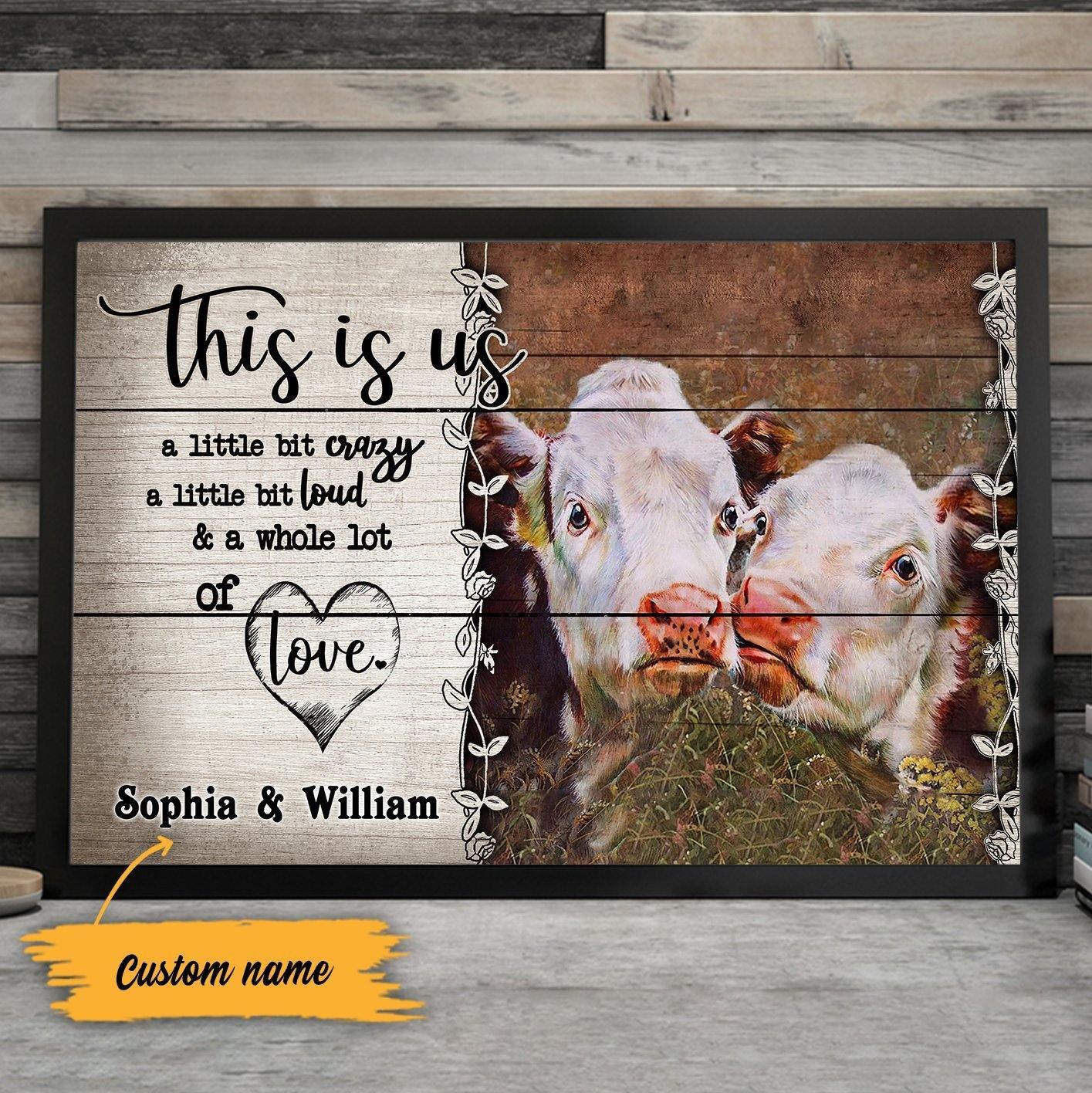 [Personalized Name] This Is Us Brown Cow – Gift For Family, Gift For Couple, Gift For Home Decor – Horizontal Canvas Matte Canvas Wall Art