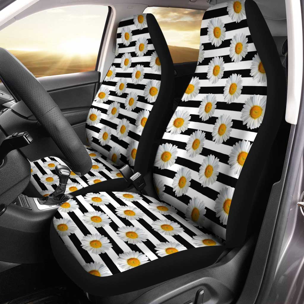 Sunflower Line Car Seat Covers Custom Black and White Pattern Print