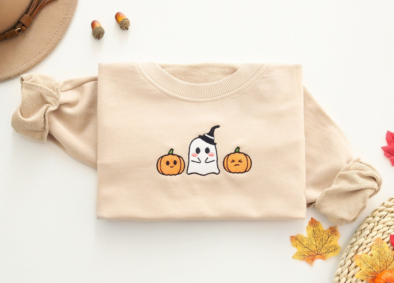 Ghost Pumpkin Embroidered Sweatshirt 2D Crewneck Sweatshirt All Over Print Sweatshirt For Women Sweatshirt For Men Sws4544