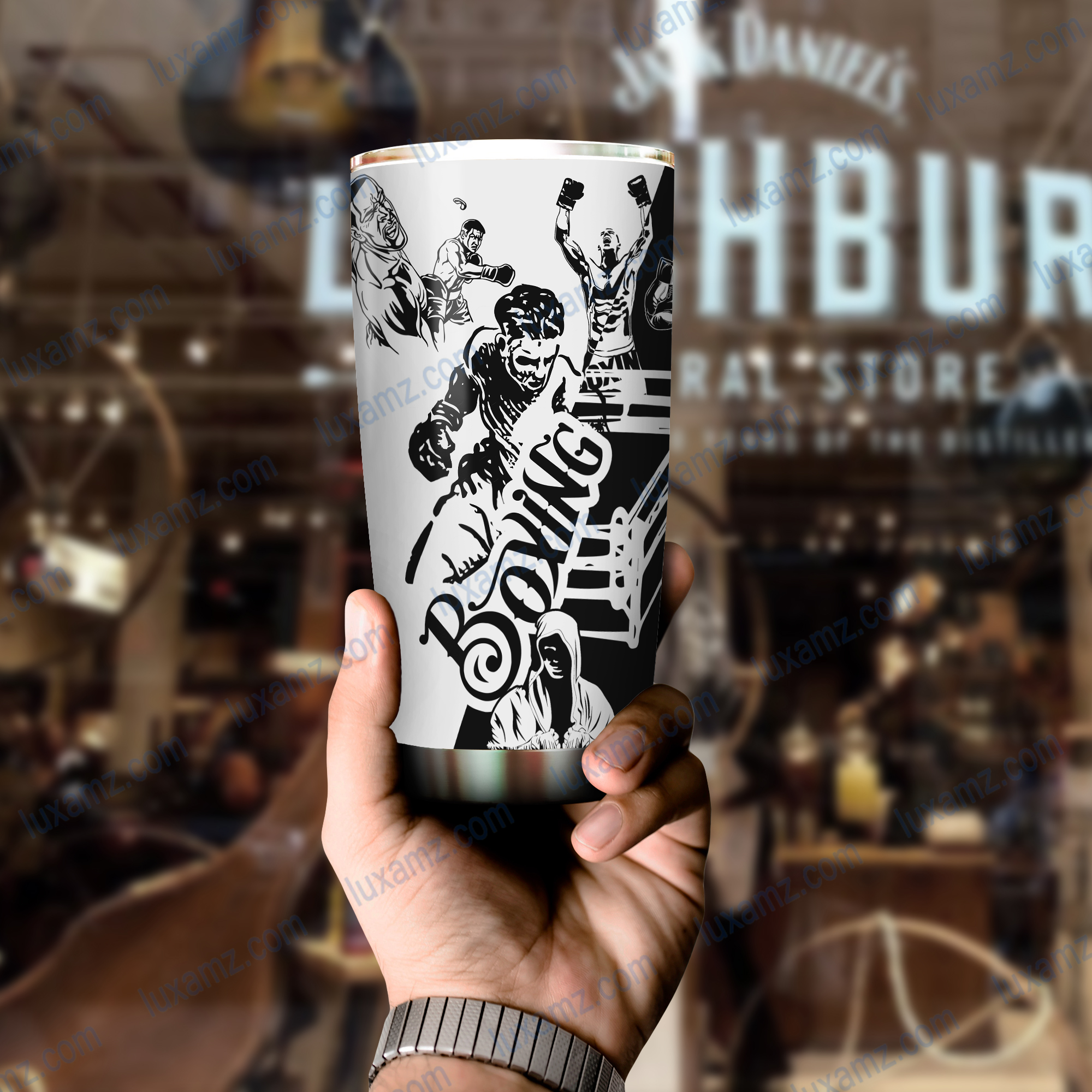 Boxing Men 3D Black and White Tumbler All Over Print