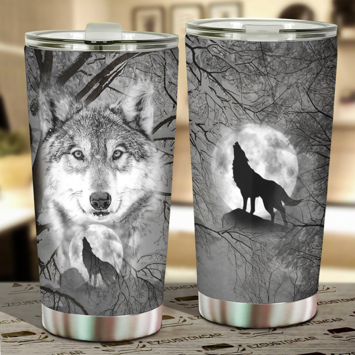 Snow Wolves Car Tumbler Cup Custom Animal Car Accessories