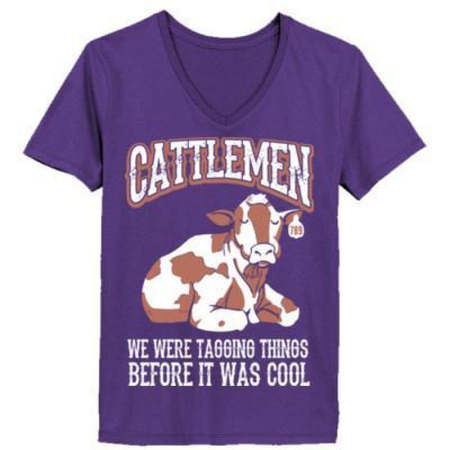 AGR Cattlemen We Were Tagging Things Before It Was Cool – Ladies’ V-Neck T-Shirt